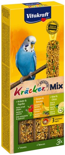 Vitakraft Kräcker Trio-Mix hullámos papagájnak szezám&kiwi&gyógynövény 80g 3db