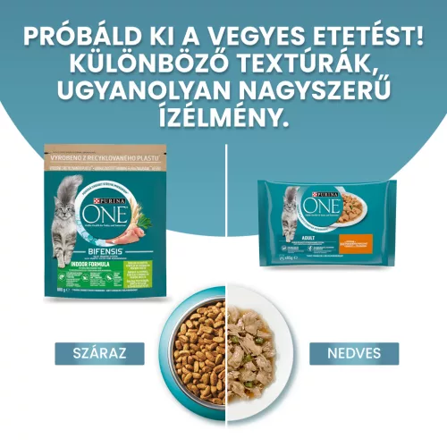Purina ONE Bifensis Indoor Formula Pulykában gazdag száraz macskaeledel 800g