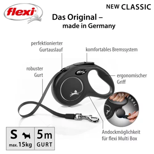 Flexi Classic S Tape fekete 15 kg 5 m