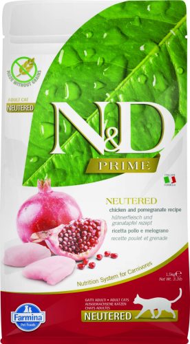 N&D Prime csirke&gránátalma steril adult száraz macskaeledel 1,5kg