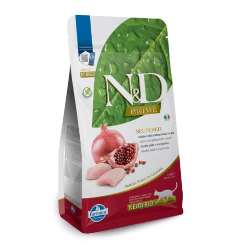 N&D Prime Csirke & Gránátalma Ivartalanított Felnőtt Száraz Macskaeledel 1,5kg