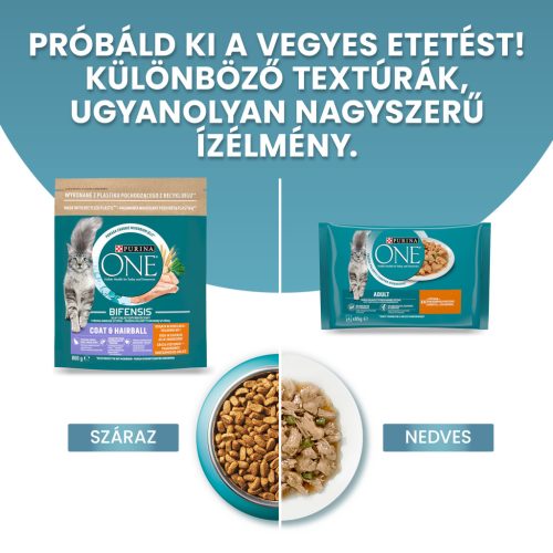 Purina One Coat&Hairball száraz macskaeledel csirke&gabona 800g