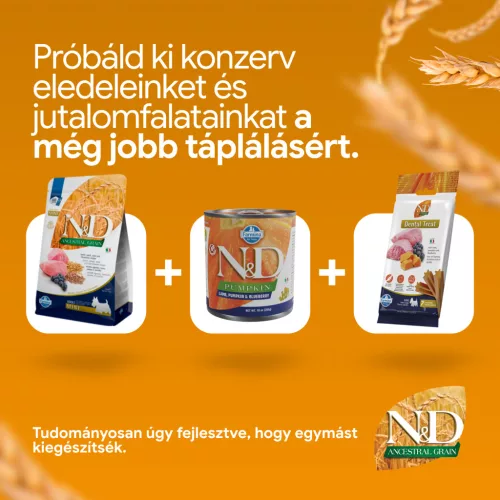 N&D Ancestral Grain Bárány & Áfonya Felnőtt Mini száraz kutyaeledel 2,5kg