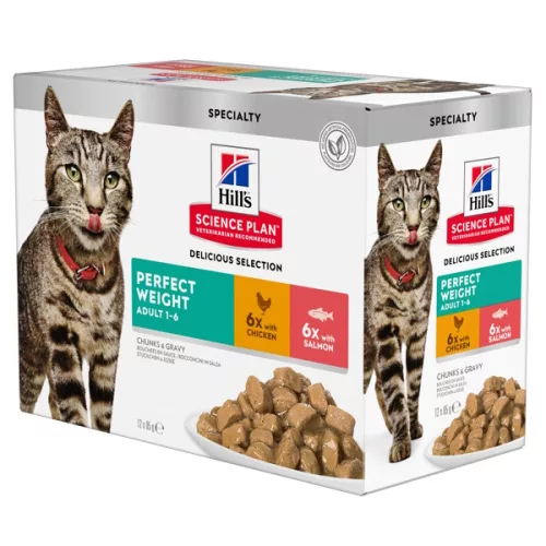 Hill's Science Plan Feline Adult Perfect Weight tasak csirke&lazac 12x85g