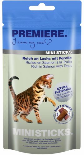 Premiere Mini Sticks macska jutalomfalat lazac&pisztráng 50g
