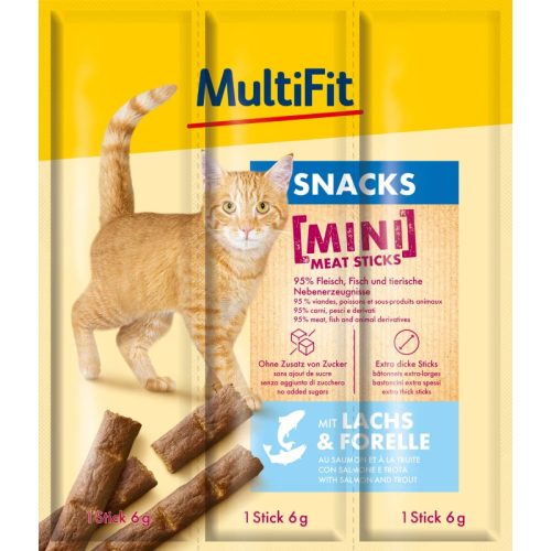 MultiFit Mini Meat Sticks macska jutalomfalat lazac&pisztráng 25x3x6g