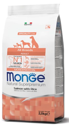 MONGE adult száraz kutyaeledel lazac&rizs 2,5kg