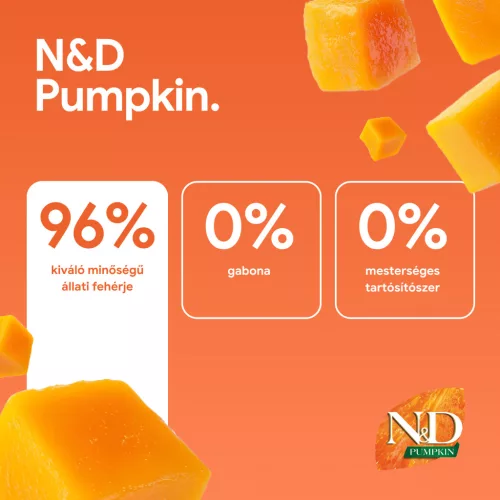 N&D Pumpkin Fürj & Gránátalma Ivartalanított Száraz Macsakeledel 300g