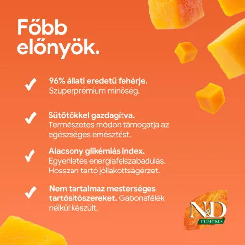 N&D Pumpkin Fürj & Gránátalma Ivartalanított Száraz Macsakeledel 300g