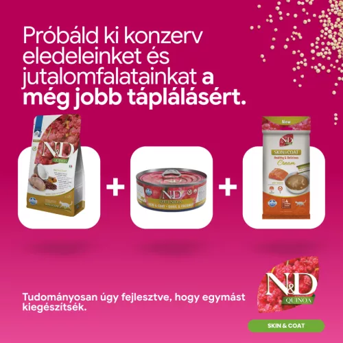 N&D Quinoa Skin & Coat Fürj Száraz Macskaeledel 1,5kg