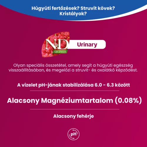 N&D Quinoa Urinary Kacsa Száraz Macskaeledel 1,5kg