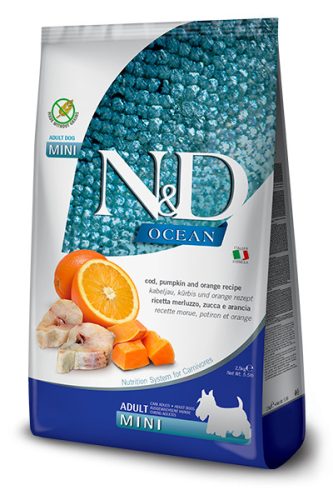N&D Grain Free Ocean tőkehal&narancs sütőtökkel adult mini száraz kutyaeledel  800g