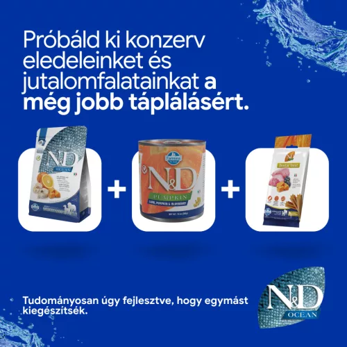 N&D Ocean Tőkehal, Sütőtök & Narancs Felnőtt Medium & Maxi Száraz Kutyaeledel 2,5kg