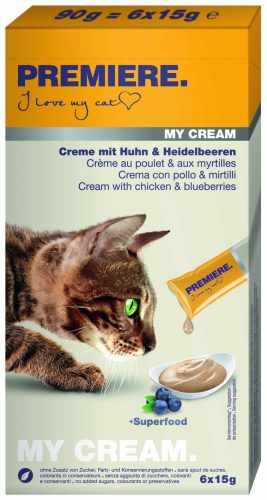 Premiere My Cream macska jutalomfalat csirke&áfonya 6x15g