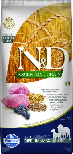 N&D Ancestral Grain adult medium&maxi száraz kutyaeledel bárány 12kg