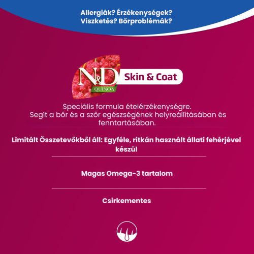 N&D Quinoa Skin & Coat Kacsa Adult Mini Száraz Kutyaeledel 800g