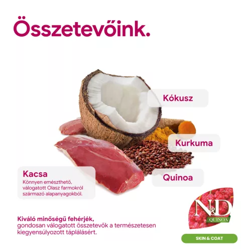 N&D Quinoa Skin & Coat Kacsa Adult Mini Száraz Kutyaeledel 800g