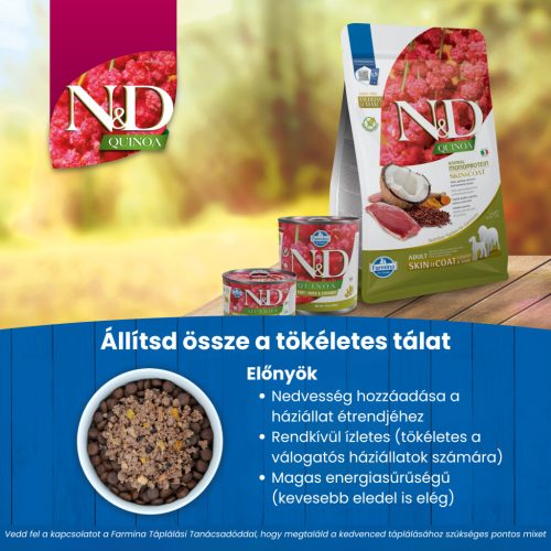 N&D Quinoa Skin & Coat Kacsa Adult Mini Száraz Kutyaeledel 800g