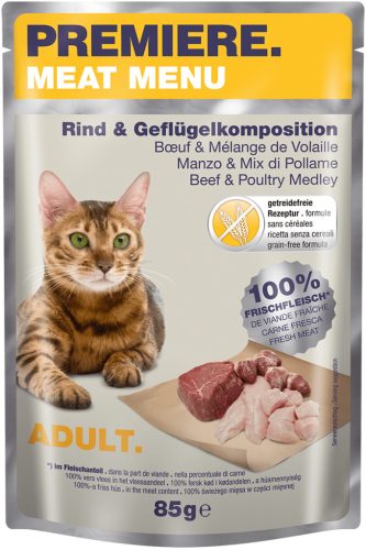 Premiere Meat Menu macska tasak adult marha&szárnyas 12x85g