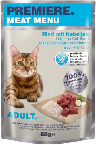 Premiere Meat Menu macska tasak adult marha&tőkehal 12x85g