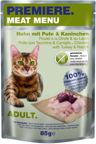 Premiere Meat menu macska tasak adult csirke&pulyka&nyúl 12x85g