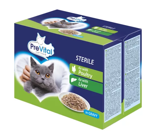 PreVital alutasakos MP steril nedves macskaeledel baromfi&máj 12x100g