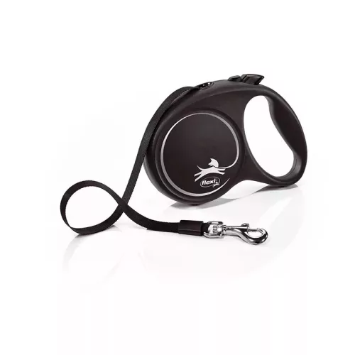 Flexi Black Design kutyapóráz csévélő szalagos fekete L 5m