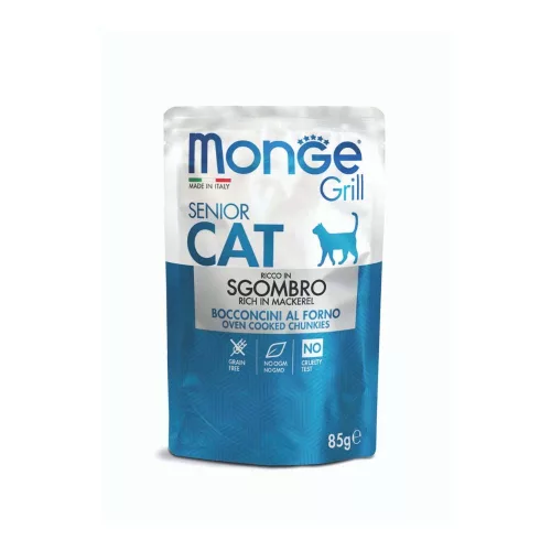 MONGE Grill macska tasak senior makréla 28x85g