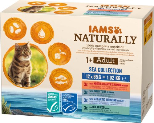 IAMS Naturally macska tasak MP adult hal 12x85g