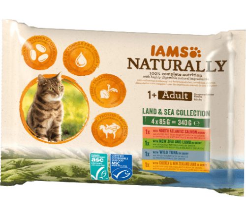 IAMS Naturally macska tasak MP adult hús&hal 4x85g