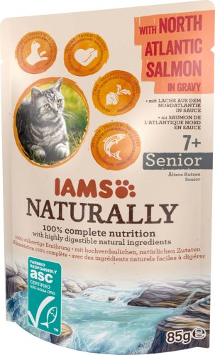 IAMS Naturally macska tasak senior lazac 24x85g