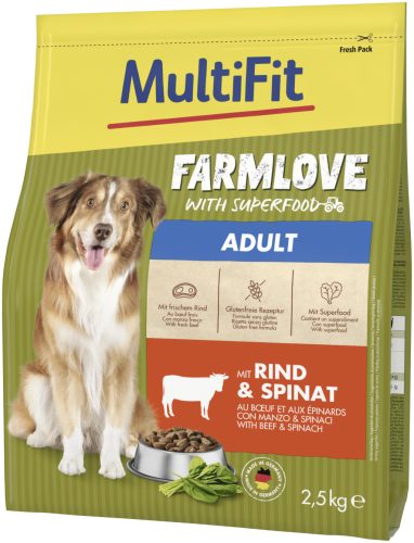 MultiFit Farmlove száraz kutyaeledel adult marha&spenót 2,5kg