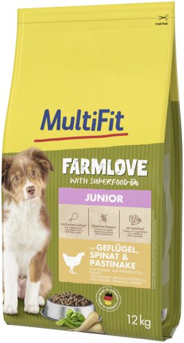 MultiFit Farmlove száraz kutyaeledel junior szárnyas&spenót 12kg