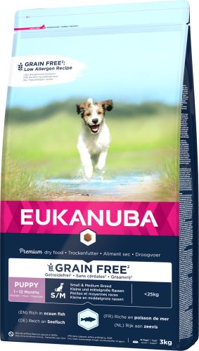 Eukanuba Grain Free Small & Medium száraz kutyaeledel puppy hal 3kg