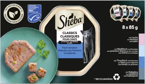 Sheba macska tálka MP halas válogatás 8x85g