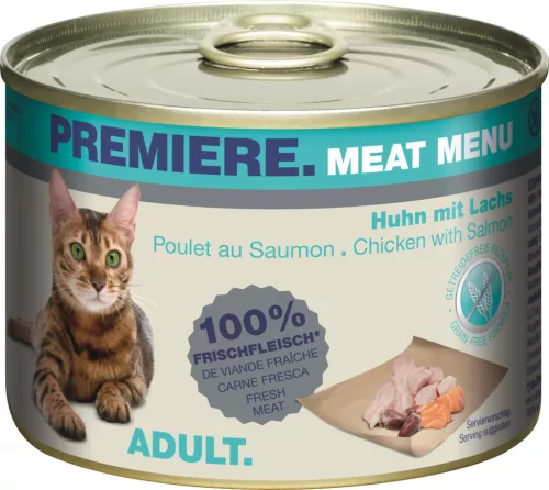Premiere Meat Menü macska konzerv adult csirke&lazac 6x200g
