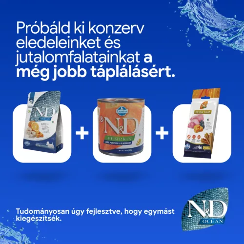 N&D Ocean Tőkehal, Sütőtök & Narancs Felnőtt Mini Száraz Kutyaeledel 2,5kg
