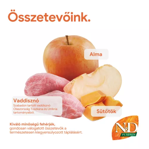N&D Pumpkin Vaddisznó & Alma Felnőtt Mini Száraz Kutyaeledel 7kg