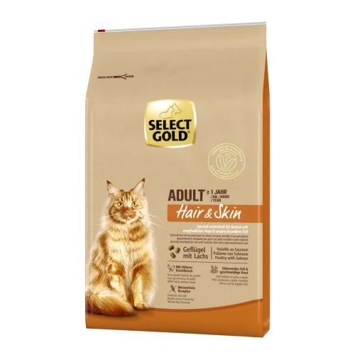 Select Gold Hair&Skin adult száraz macskaeledel szárnyas&lazac 7kg