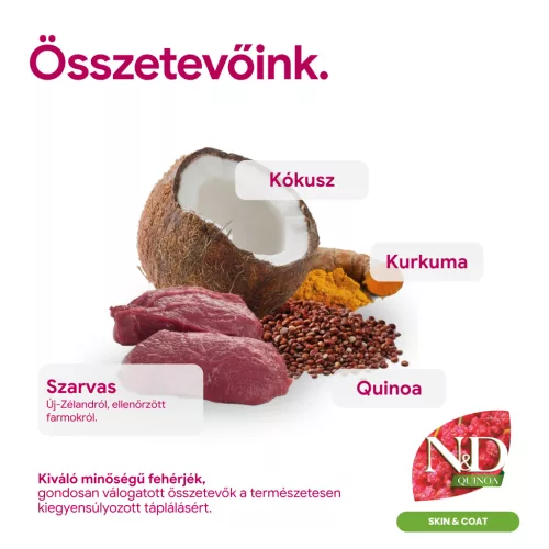 N&D Quinoa Skin & Coat Szarvas Medium & Maxi Száraz Kutyaeledel 7kg