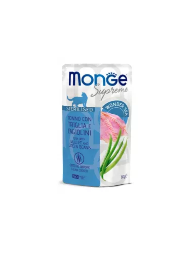 MONGE Supreme nedves macskaeledel tasak steril tonhal&tengeri márna&zöldbab 24x80g