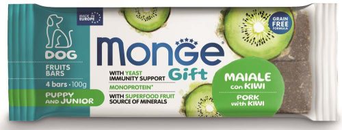 MONGE Gift Fruits Bars kutya jutalomfalat puppy sertés&kiwi 100g