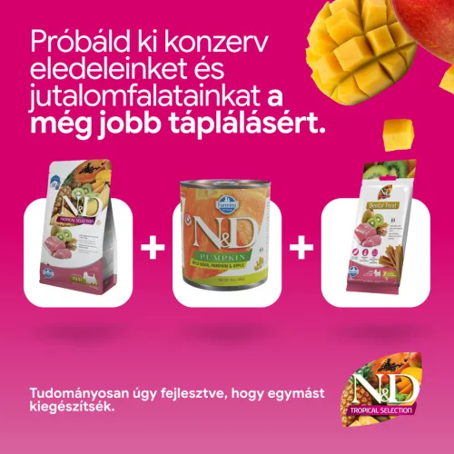 N&D Tropical Selection Sertés & Trópusi gyümölcsök Felnőtt Mini Száraz Kutyaeledel 1,5kg