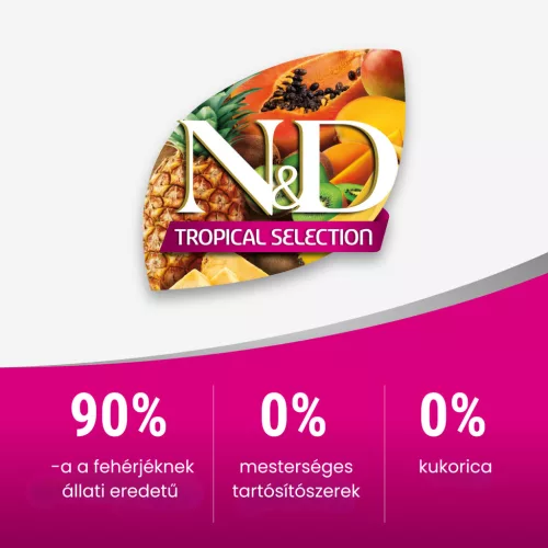 N&D Tropical Selection Lazac & Trópusi gyümölcsök Felnőtt Mini Száraz Kutyaeledel 1,5kg