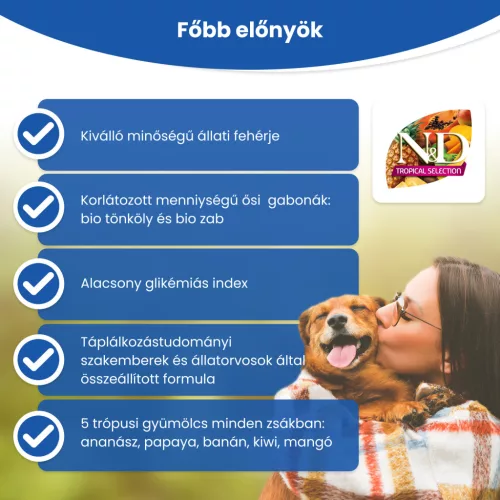 N&D Tropical Selection Lazac & Trópusi gyümölcsök Felnőtt Mini Száraz Kutyaeledel 1,5kg