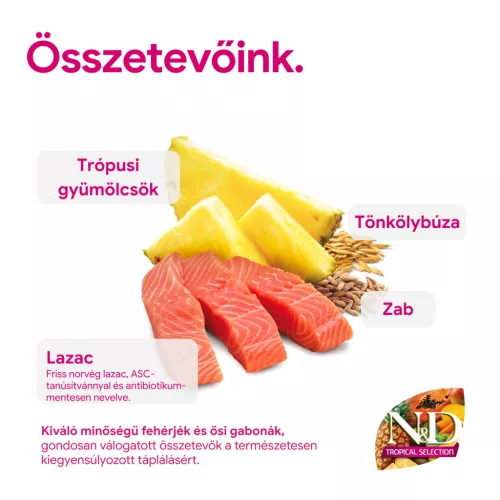 N&D Tropical Selection Lazac & Trópusi gyümölcsök Felnőtt Mini Száraz Kutyaeledel 1,5kg