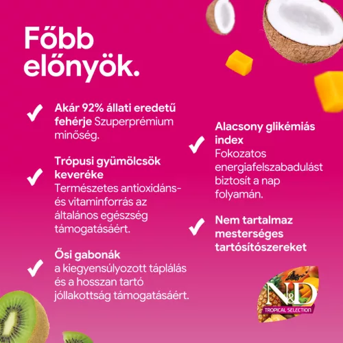 N&D Tropical Selection Lazac & Trópusi gyümölcsök Felnőtt Mini Száraz Kutyaeledel 1,5kg