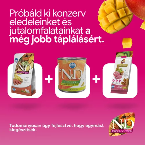 N&D Tropical Selection Lazac & Trópusi gyümölcsök Felnőtt Mini Száraz Kutyaeledel 1,5kg