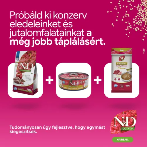 N&D Quinoa Hairball Kacsa Száraz Macskaeledel 300g
