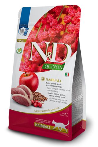 N&D Quinoa Hairball száraz macskaeledel kacsa 1,5kg